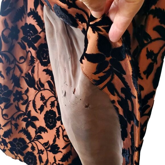 50s Cocktail Dress Cut Velvet Floral Copper Vintage I Magnin Modelique 24" Waist - Picture 7 of 14